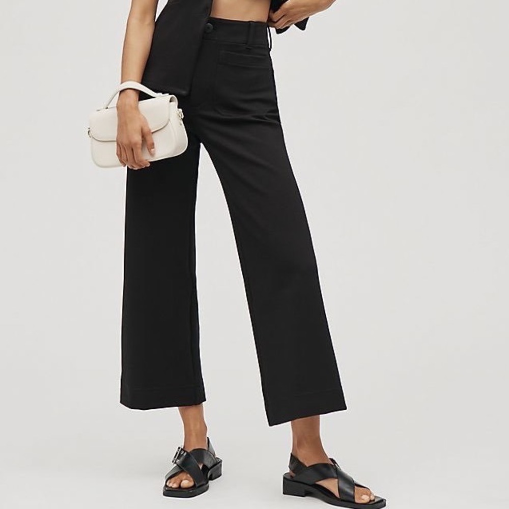 Maeve Anthropologie The Colette Ponte Crop Wide-Leg Black Pants 24 OB1472268